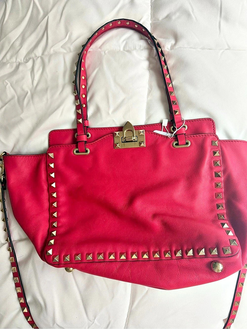 Valentino Studded Tote in Pink/Red